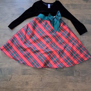 Marc and Maddie formal Christmal holiday dress green red velour taffeta 6x plaid